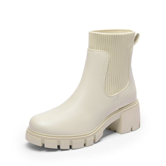 BURUDANI Women’s Elastic Chelsea Ankle Boots Low Chunky Heel Platform Lug Sole Booties