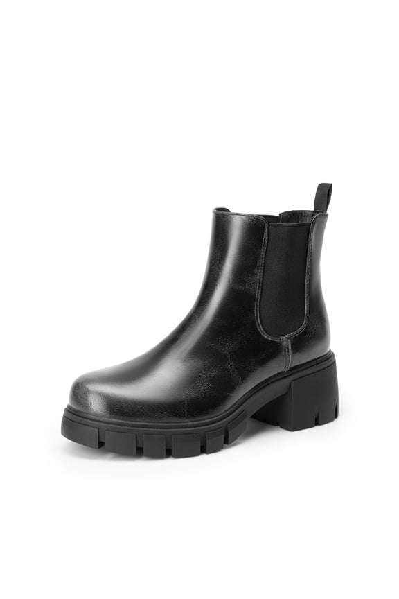 Women’s Elastic Chelsea Ankle Boots Platform Low Chunky Heel Lug Sole Heeled Booties