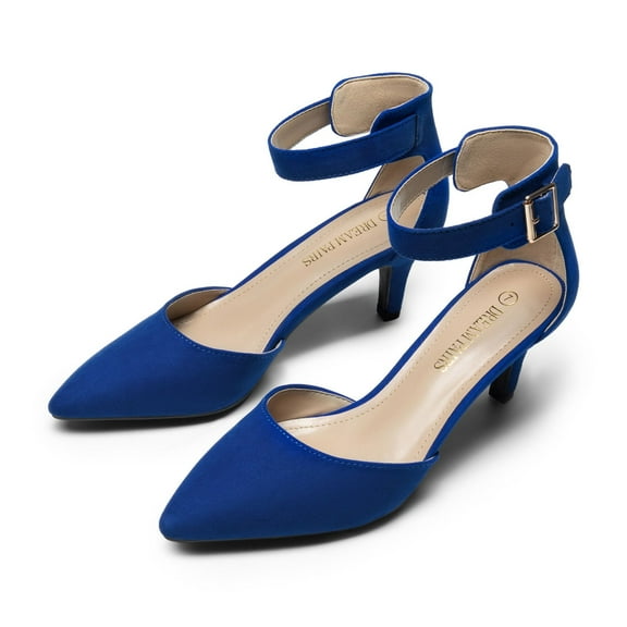 BURUDANI Women's Fashion Ankle Strap Pump Shoes Low Heel Pointed Toe Pump Dress Shoes
