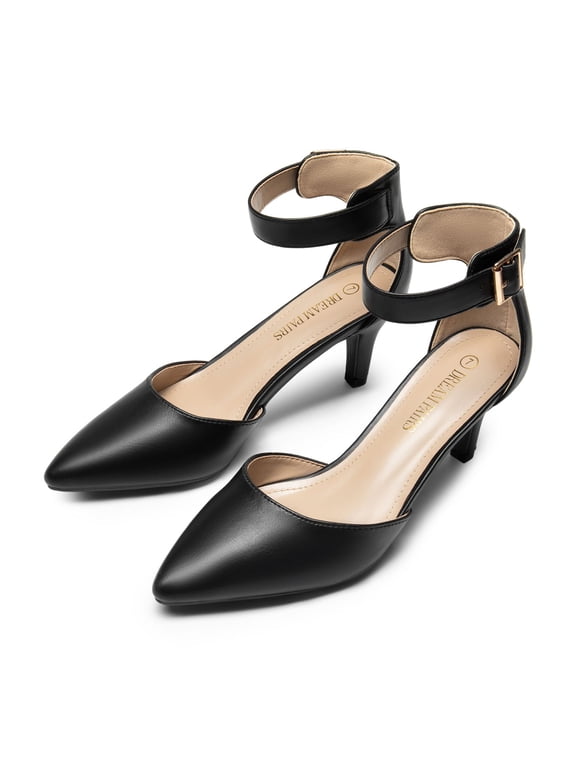 Women's Fashion Ankle Strap Pump Shoes Low Heel Pointed Toe Pump Dress Shoes