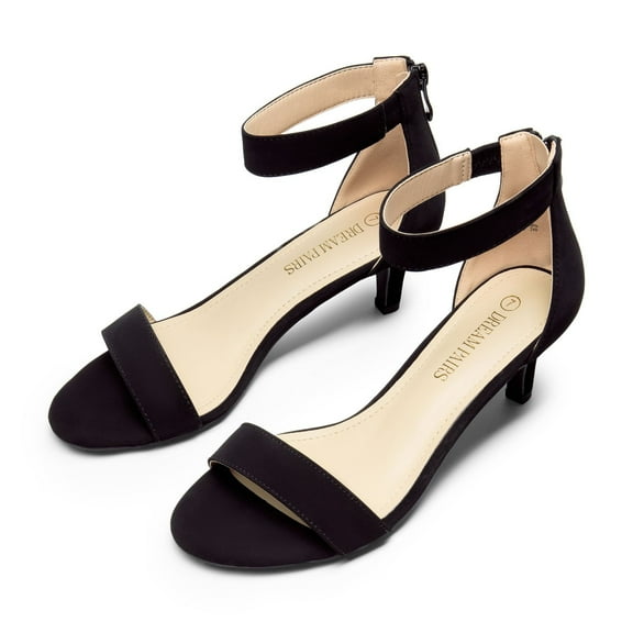 BURUDANI Women's Fashion Ankle Strap Stilettos Low Heel Open Toe Sandals Party Dress Shoes BLACK/NUBUCK Size 9