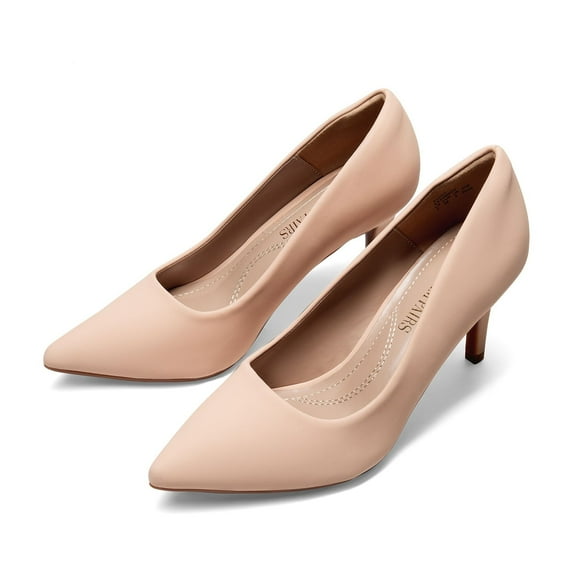 BURUDANI Women's Fashion Comfort Pointed Toe Stilettos Pump Shoes Slip On Low Heel Dress Shoes NUDE/NUBUCK Size 11