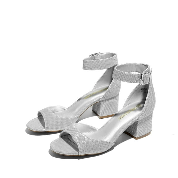 BURUDANI Women's Fashion Dress Heel Sandals Low Block Chunky Pumps Shoes SILVER/GLITTER Size 10
