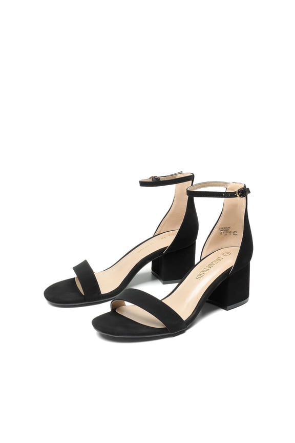 Women's Fashion Low Heel Ankle Strap Pump Sandals Open Toe Party Dress Shoes BLACK/NUBUCK Size 9