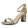 thumbnail image 1 of BURUDANI Women's Fashion Party Low Chunky Heel Sandals Open Toe Ankle Strap Dress Heel Shoes BEIGE/SNAKE/PU Size 5.5, 1 of 5