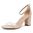 thumbnail image 1 of BURUDANI Women's Fashion Party Low Chunky Heel Sandals Open Toe Ankle Strap Dress Heel Shoes NUDE/CLEAR Size 5, 1 of 5
