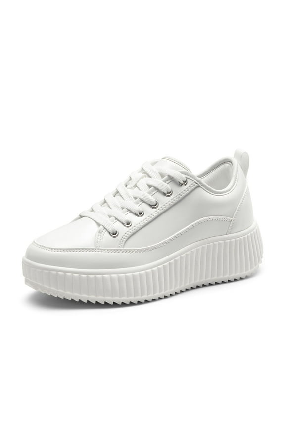 Women's Fashion Platform Sneakers Casual Walking Shoes Comfortable Sport Sneaker White/Pu Size 6.5