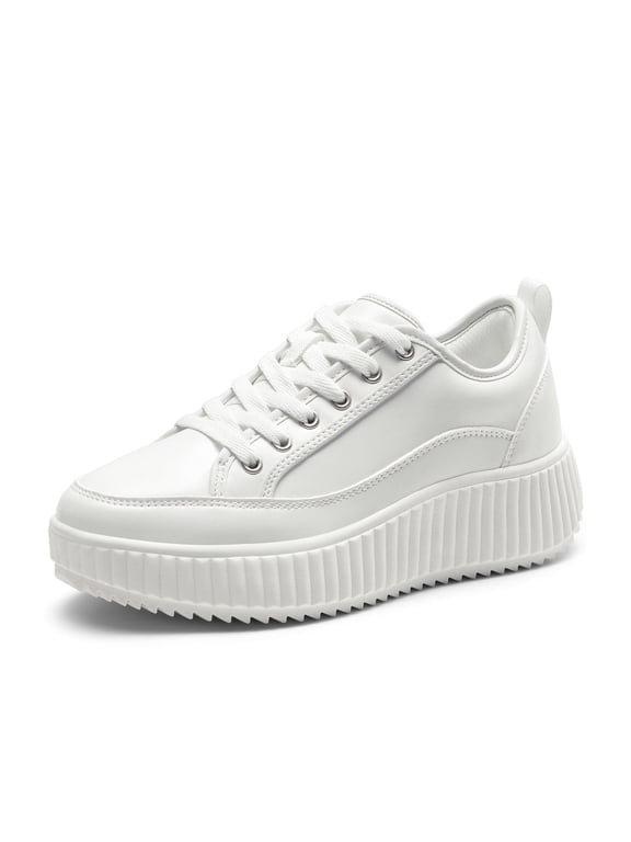 Women's Fashion Platform Sneakers Casual Walking Shoes Comfortable Sport Sneaker White/Pu Size 9