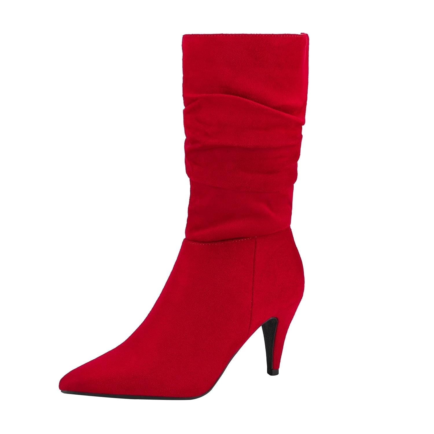 BURUDANI Women's Fashion Pointed Toe Mid Calf Boots Stiletto High Heel ...