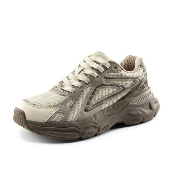BURUDANI Women's Fashion Sneakers Comfortable Platform Chunky Athletic Sport Casual Walking Shoes BROWN/BEIGE Size 7.5
