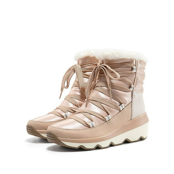 BURUDANI Women's Faux Fur Lined Cozy Lace-Up Platform Snow Boots for Winter Comfort