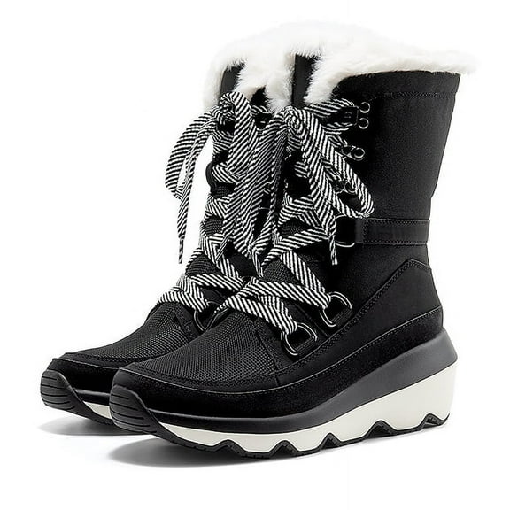 BURUDANI Women's Faux Fur Lined Water-Resistant Lace-Up Platform Winter Snow Boots