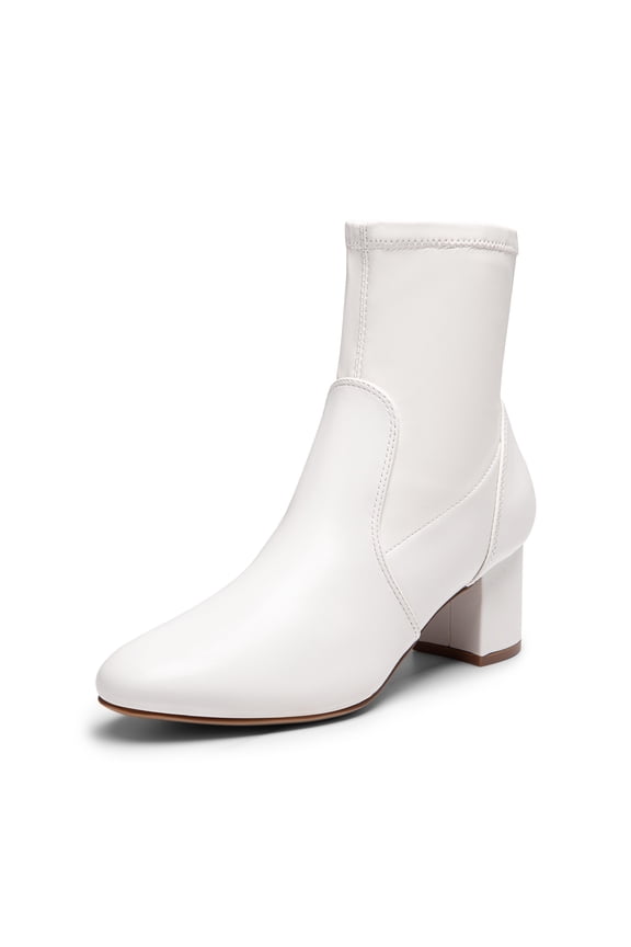 Women’s Fitted Stretch Ankle Boots Low Chunky Heel Almond Toe Fall Heeled Booties