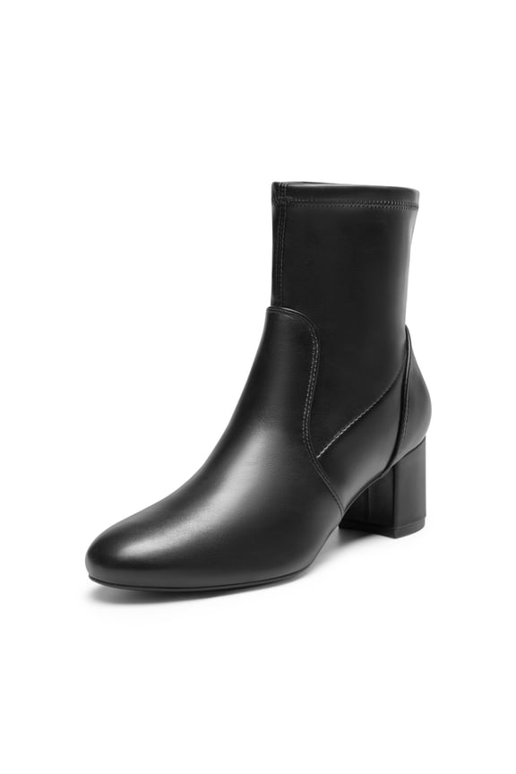 Women’s Fitted Stretch Ankle Boots Low Chunky Heel Almond Toe Fall Heeled Booties