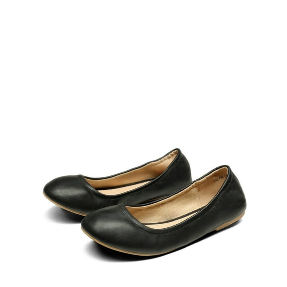 BURUDANI Women's Flats Solid Plain Walking Classic Casual Ballet Flats Slip on Shoes BLACK Size 11