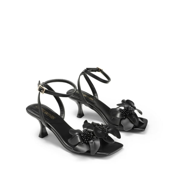 BURUDANI Women's Heels Square Toe Slingback Low Kitten Heels Sandals Flower Wedding