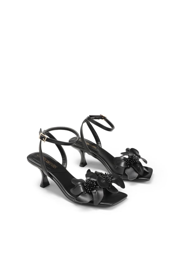 Women's Heels Square Toe Slingback Low Kitten Heels Sandals Flower Wedding