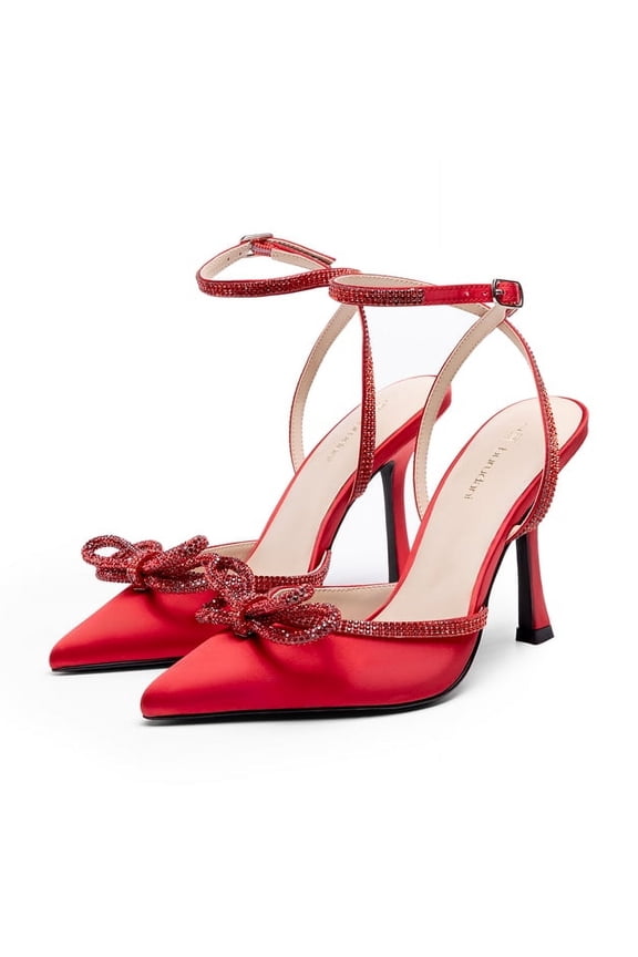 Women's High Heels Destiny Closed Toe Strappy Heels Sexy Rhinestone Ankle Strap Pumps Wedding Bridal Party Dress Shoes