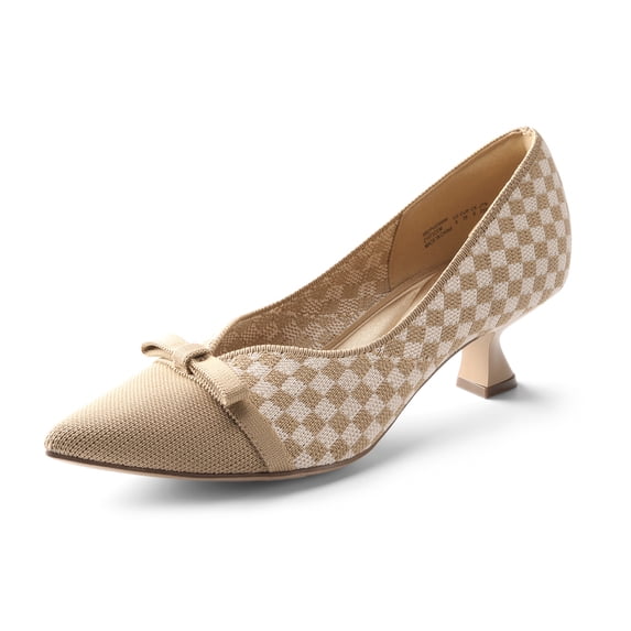 BURUDANI Women's Kitten Heels Pointed Toe Work Pumps Comfortable Knitted Closed Toe Dress Wedding Shoes