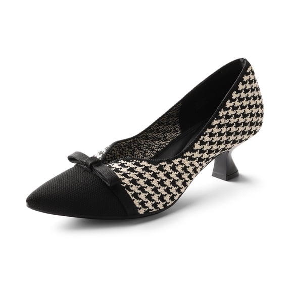 BURUDANI Women's Kitten Heels Pointed Toe Work Pumps Comfortable Knitted Closed Toe Dress Wedding Shoes
