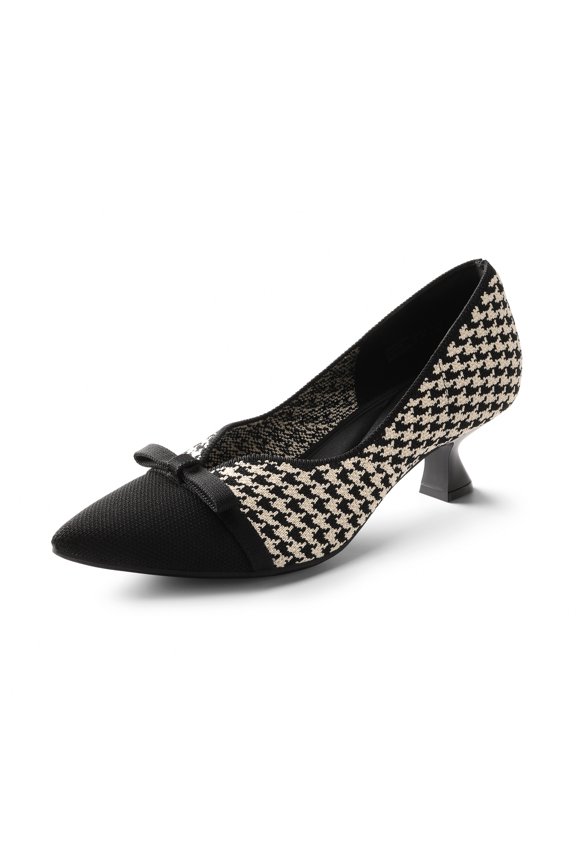 Women's Kitten Heels Pointed Toe Work Pumps Comfortable Knitted Closed Toe Dress Wedding Shoes