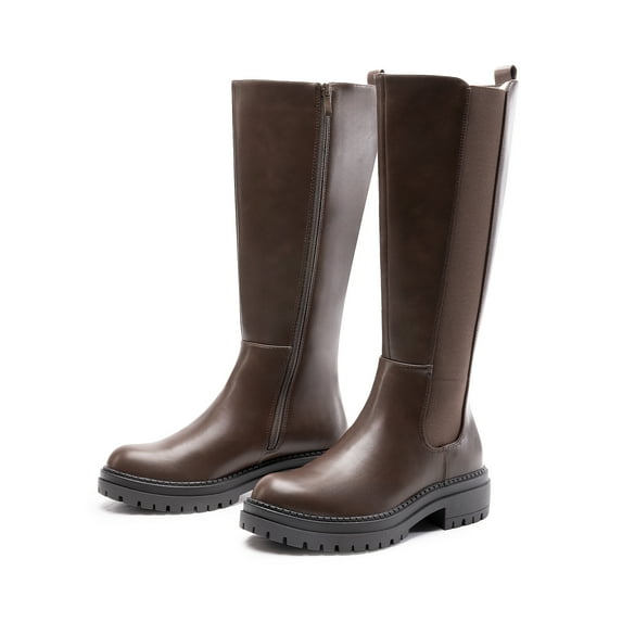 BURUDANI Women's Knee-High Boots, Comfortable Chunky Platform Side Zip Lug Sole Boots For Women