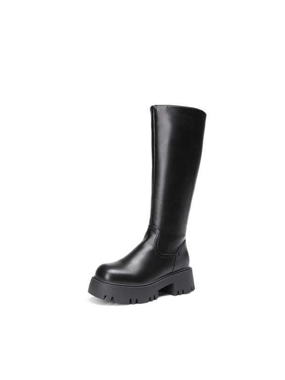 Knee High Boots, Comfortable Chunky Platform Round-Toe Side Zip Boots for Women