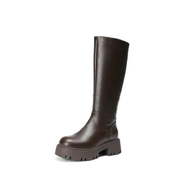 DREAM PAIRS Knee High Boots, Comfortable Chunky Platform Round-Toe Side Zip Boots for Women