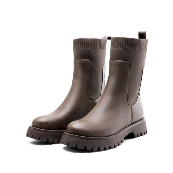 BURUDANI Women's Knit Chelsea Platform Ankle Boots