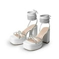thumbnail image 1 of BURUDANI Women's Lace Up Platform Heels Rhinestone High Strappy Chunky Sandal, 1 of 9