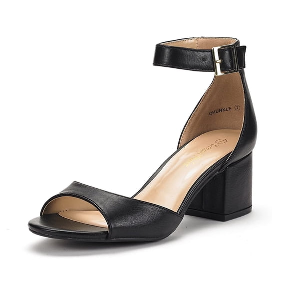 BURUDANI Women's Low Block Chunky Pumps Shoes Ladies Dress Heel Sandals BLACK/PU Size 5