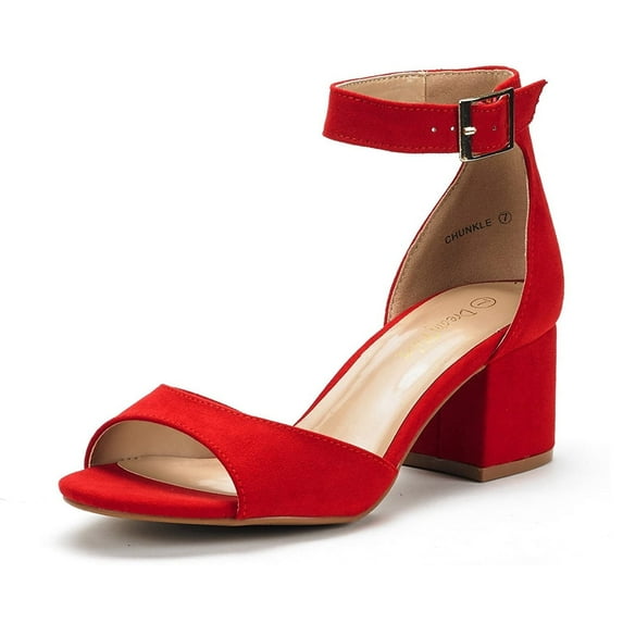BURUDANI Women's Low Block Chunky Pumps Shoes Ladies Dress Heel Sandals RED/SUEDE Size 6