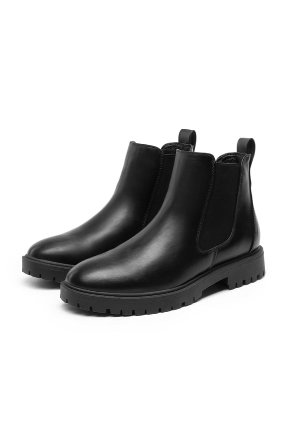 Women's Low Heel Ankle Boots Fashion Slip On Elastic Fall Chelsea Booties Shoes Black/Pu Size 7