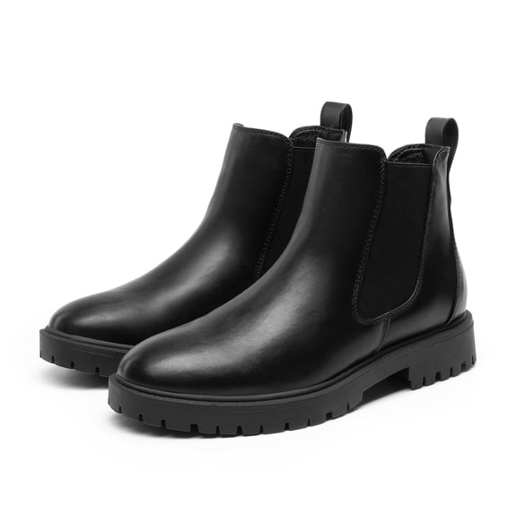 BURUDANI Women's Low Heel Ankle Boots Fashion Slip On Elastic Fall Chelsea Booties Shoes Black/Pu Size 9