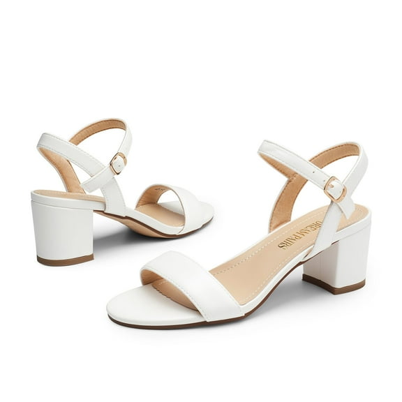 BURUDANI Women's Low Heels Block Open Toe Ankle Strap Classic Short Chunky Sandals with Buckle for Daily Work Wedding Party