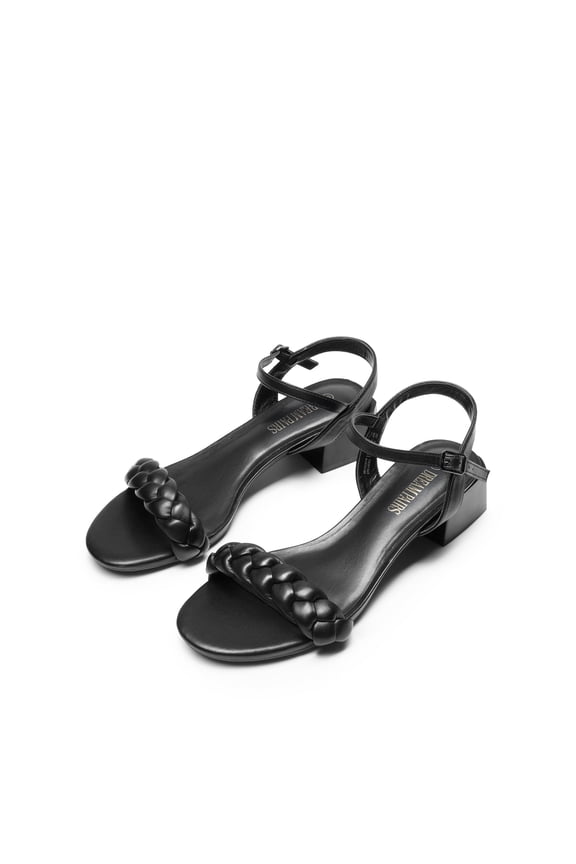 Women's Low Heels Braided Open Toe Ankle Strap Block Chunky Heel Sandals BLACK Size 7.5