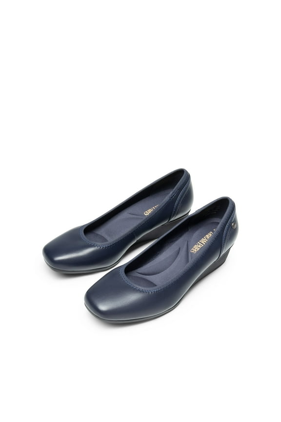 Women's Low Wedge Dress Pumps Square Close Block Toe Dress Shoes NAVY-PU Size 9