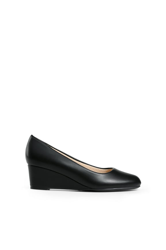 Women's Low Wedges Heels Closed Round Toe Pumps Comfortable Slip On Dress Work Wedding Shoes