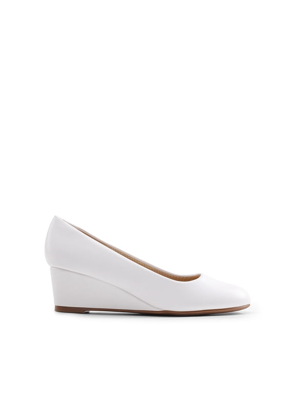Women's Low Wedges Heels Closed Round Toe Pumps Comfortable Slip On Dress Work Wedding Shoes
