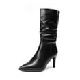 thumbnail image 1 of BURUDANI Women's Mid Calf Wrinkle Design Slouchy Boots Pointed Toe Heeled Fashion Dressy Boot Black Size 8.5, 1 of 7
