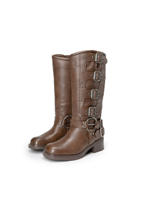 Women's Multi-Buckle Knee-High Moto Boots