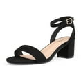 thumbnail image 1 of BURUDANI Women's Open Toe Ankle Strap Low Block Chunky Heels Sandals Party Dress Pumps Shoes BLACK/SUEDE Size 9.5, 1 of 5