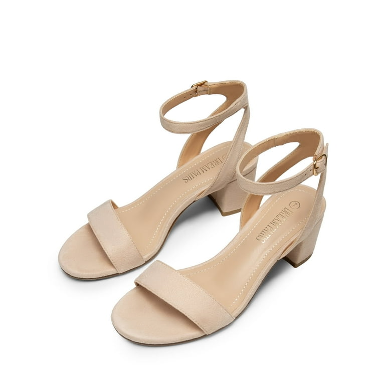 BURUDANI Women's Open Toe Ankle Strap Low Block Chunky Heels