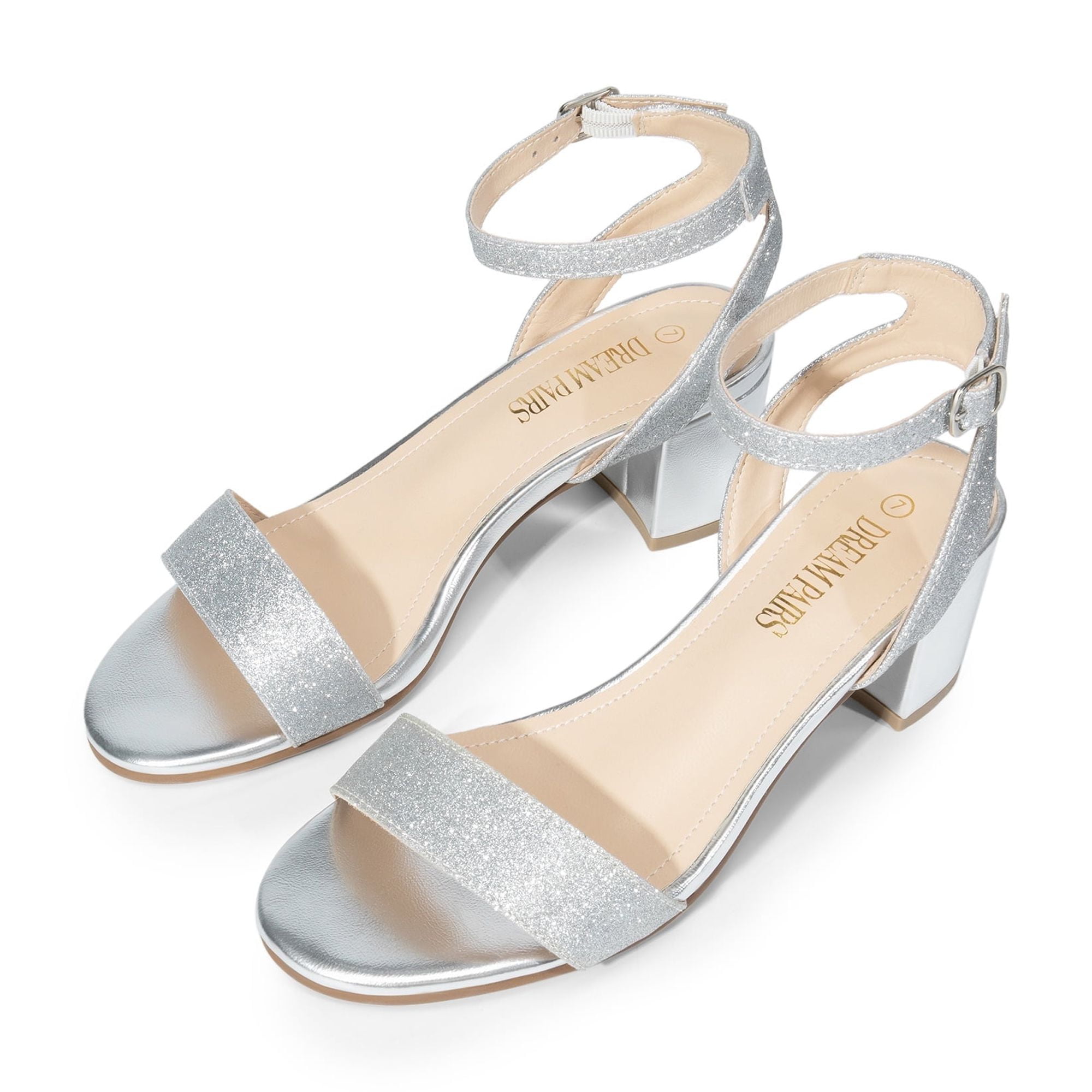 Dream Pairs Silver Sparkly Women's Open Toe Ankle Strap Size Dream Pairs Silver Sparkly Women's Open Toe Ankle Strap Size