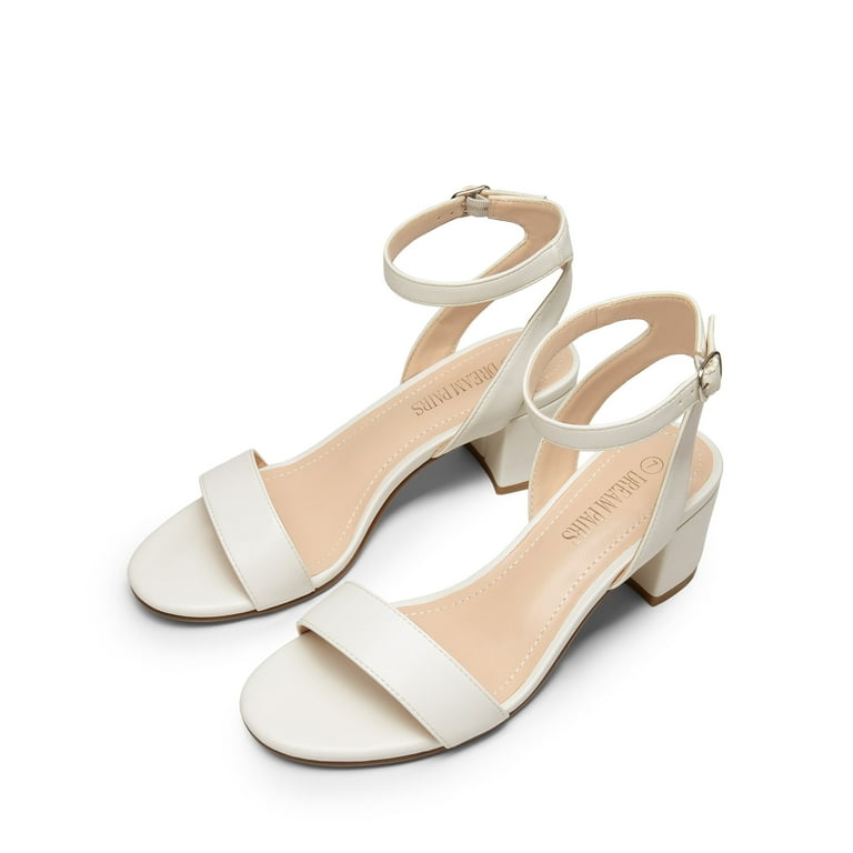 Open Toe White Low Heel Dress Shoes BURUDANI Women's Open