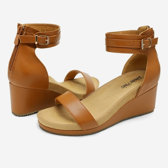 BURUDANI Women's Open Toe Buckle Ankle Strap Platform Wedge Sandals