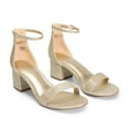 thumbnail image 1 of BURUDANI Women's Open Toe Low Pump Sandal Ankle Strap Buckle Block Heel Sandals Gold-Glitter Size 7.5, 1 of 9