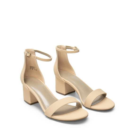 BURUDANI Women's Open Toe Low Pump Sandal Ankle Strap Buckle Block Heel Sandals Nude-Nubuck Size 8.5