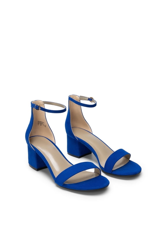 Women's Open Toe Low Pump Sandal Ankle Strap Buckle Block Heel Sandals Royal Blue-Suede Size 8