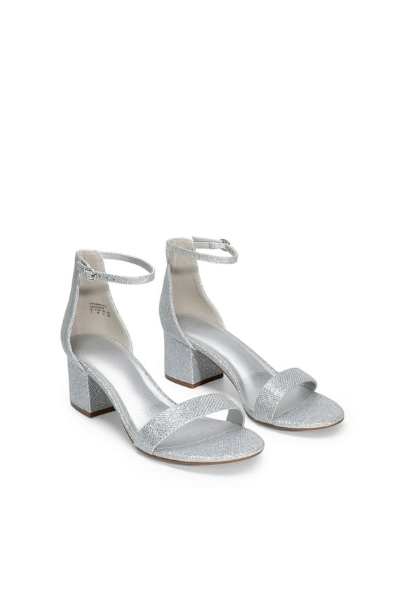 Women's Open Toe Low Pump Sandal Ankle Strap Buckle Block Heel Sandals Silver-Glitter Size 7